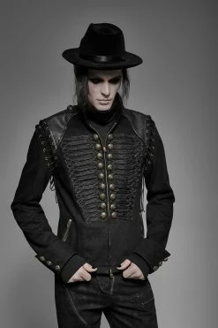 Punk Rave Store Black Rugged Denim Punk Jacket For Men With Removable Sleeves 10 Punk Rave Store Black Rugged Denim Punk Jacket For Men With Removable Sleeves