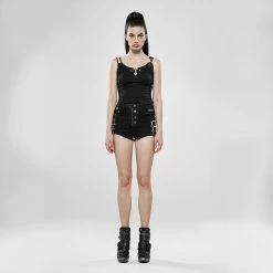 Punk Rave Store Metallic Rock Hollow Denim Shorts