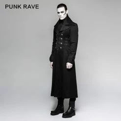 Punk Rave Store Branded Classical Extra Long Men Striped Punk Coat Gothic Vampire