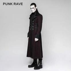 Punk Rave Store Branded Classical Extra Long Men Striped Punk Coat Gothic Vampire