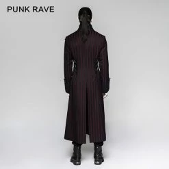 Punk Rave Store Branded Classical Extra Long Men Striped Punk Coat Gothic Vampire