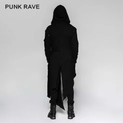 Punk Rave Store Black Men's Hooded Long Sweater Punk Jacket With Stripes