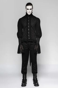 Punk Rave Store Lace Puff Sleeves Brocade Swallow-tailed Men Gothic Shirt