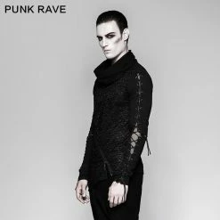 Punk Rave Store Rock Zipper High Collar Drawstring Long Sleeve Punk T-shirts
