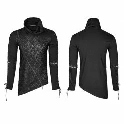 Punk Rave Store Rock Zipper High Collar Drawstring Long Sleeve Punk T-shirts