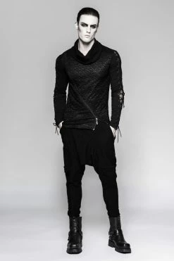 Punk Rave Store Rock Zipper High Collar Drawstring Long Sleeve Punk T-shirts