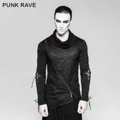 Punk Rave Store Rock Zipper High Collar Drawstring Long Sleeve Punk T-shirts