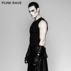 Punk Rave Store Punk Accessories Length Delicate Mesh Leather Mens Gloves CyberPunk