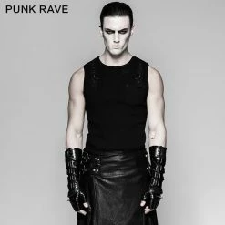 Punk Rave Store Punk Accessories Length Delicate Mesh Leather Mens Gloves CyberPunk
