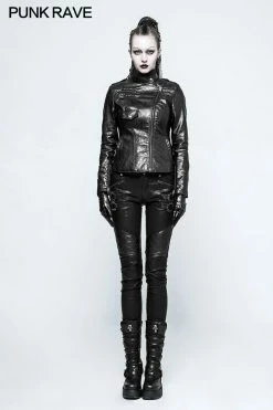 Punk Rave Store Punk Leather Jacket Motorcycle Slim-fitting Leather Punk Jacket For Women