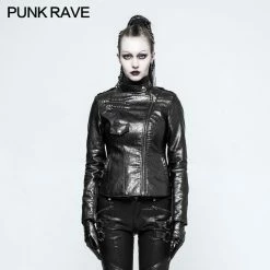 Punk Rave Store Punk Leather Jacket Motorcycle Slim-fitting Leather Punk Jacket For Women