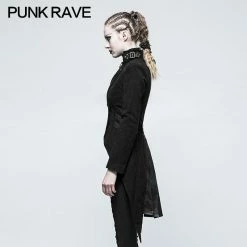 Punk Rave Store Women Swallow Tail Worsted Black Punk Jacket With Bronze Accessories