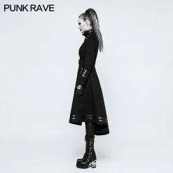 Punk Rave Store Asymmetry Worsted Long Punk Coat Women Black Military Uniform