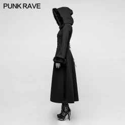 Punk Rave Store Women Disc Flowers Worsted Long Gothic Coat With Hooded