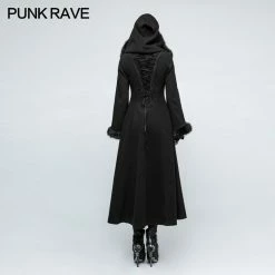 Punk Rave Store Women Disc Flowers Worsted Long Gothic Coat With Hooded
