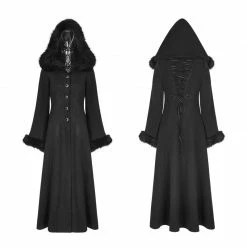 Punk Rave Store Women Disc Flowers Worsted Long Gothic Coat With Hooded
