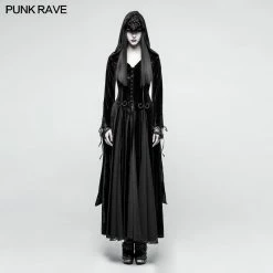Punk Rave Store Embroidered Dark Goddess Long Velvet Gothic Coat For Women Byzantine Style