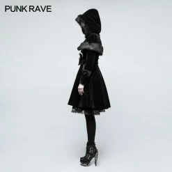 Punk Rave Store Gothic Lolita Sweet Lolita Style Velvet Hooded Gothic Coat With Tiered Lace