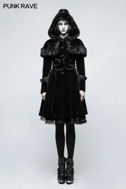 Punk Rave Store Gothic Lolita Sweet Lolita Style Velvet Hooded Gothic Coat With Tiered Lace