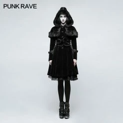 Punk Rave Store Gothic Lolita Sweet Lolita Style Velvet Hooded Gothic Coat With Tiered Lace