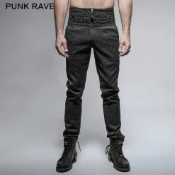 Punk Rave Store Black Spring New Chinese Knot Skinny Gothic Pants For Men