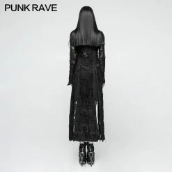 Punk Rave Store Vintage Rose Lace Mesh Black Long Gothic Dresses With Multi-split Design