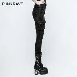 Punk Rave Store Eyelets Skinny Elastic Punk Jeans With 3d Pocket