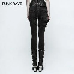 Punk Rave Store Eyelets Skinny Elastic Punk Jeans With 3d Pocket