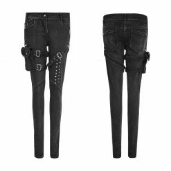 Punk Rave Store Eyelets Skinny Elastic Punk Jeans With 3d Pocket