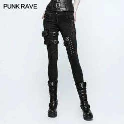 Punk Rave Store Eyelets Skinny Elastic Punk Jeans With 3d Pocket
