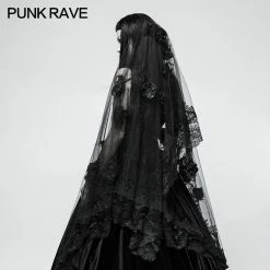 Punk Rave Store Exquisite Lace Gothic Accessories 3d Flower Gorgeous Veil With Flowing Mesh