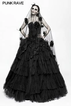 Punk Rave Store Exquisite Lace Gothic Accessories 3d Flower Gorgeous Veil With Flowing Mesh