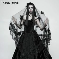 Punk Rave Store Exquisite Lace Gothic Accessories 3d Flower Gorgeous Veil With Flowing Mesh