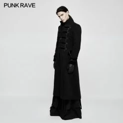 Punk Rave Store Gothic Steampunk Exquisite Gorgeous Long Black Gothic Coat For Men