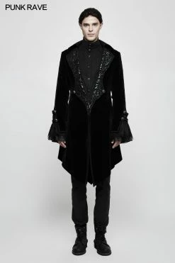Punk Rave Store Suede Embossed Velvet Gothic Coat Gorgeous Medium Long Style