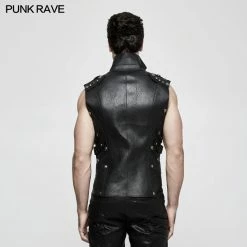 Punk Rave Store Personality Punk Coat Heavy Leather Sleeveless Waistcoat For Men