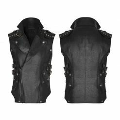 Punk Rave Store Personality Punk Coat Heavy Leather Sleeveless Waistcoat For Men