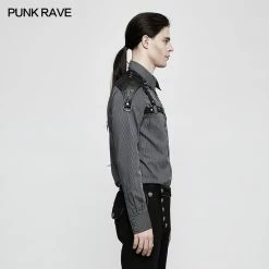 Punk Rave Store Handsome Striped Punk Shirt With Free Hanging Metal Chain