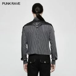 Punk Rave Store Handsome Striped Punk Shirt With Free Hanging Metal Chain