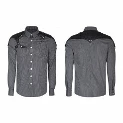 Punk Rave Store Handsome Striped Punk Shirt With Free Hanging Metal Chain