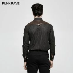 Punk Rave Store Handsome Striped Punk Shirt With Free Hanging Metal Chain