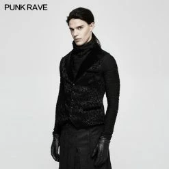 Punk Rave Store Stereo Stripe Elastic Knitted Gothic T-shirts With High Neck Collar Gothic Mens T-shirt