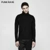 Punk Rave Store Stereo Stripe Elastic Knitted Gothic T-shirts With High Neck Collar Gothic Mens T-shirt