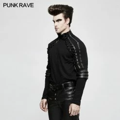 Punk Rave Store Punk Mens T Shirts Sweater Knitted Armor Stereo Punk T-shirts With Turtleneck Collar