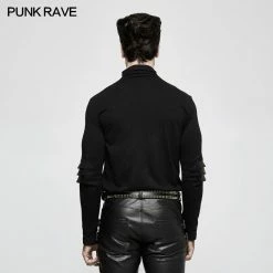 Punk Rave Store Punk Mens T Shirts Sweater Knitted Armor Stereo Punk T-shirts With Turtleneck Collar