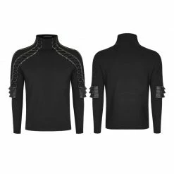 Punk Rave Store Punk Mens T Shirts Sweater Knitted Armor Stereo Punk T-shirts With Turtleneck Collar