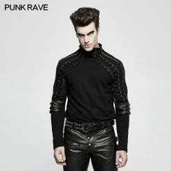 Punk Rave Store Punk Mens T Shirts Sweater Knitted Armor Stereo Punk T-shirts With Turtleneck Collar