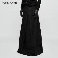 Punk Rave Store Gothic Mens Skirt Jacquard Fabric Half Long Black Gothic Skirt For Men