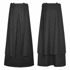 Punk Rave Store Gothic Mens Skirt Jacquard Fabric Half Long Black Gothic Skirt For Men