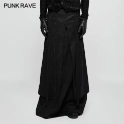 Punk Rave Store Gothic Mens Skirt Jacquard Fabric Half Long Black Gothic Skirt For Men